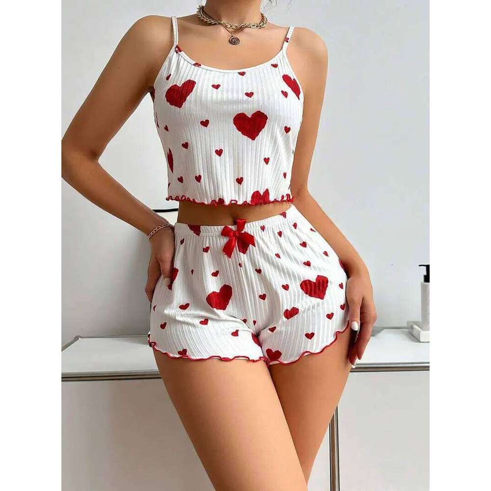 Girl's Spaghetti Strap + Shorts Homewear Print Underwear Pijama Sexy Lingerie Camisoles Tanks Nighty Women Sleepwear
