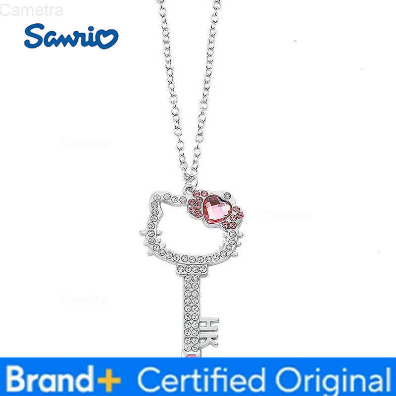 Sanrio Hello Kitty Necklace Anime Pink Peach Heart Crystal Cat Key Pendant Jewelry Gift for Fans H251229