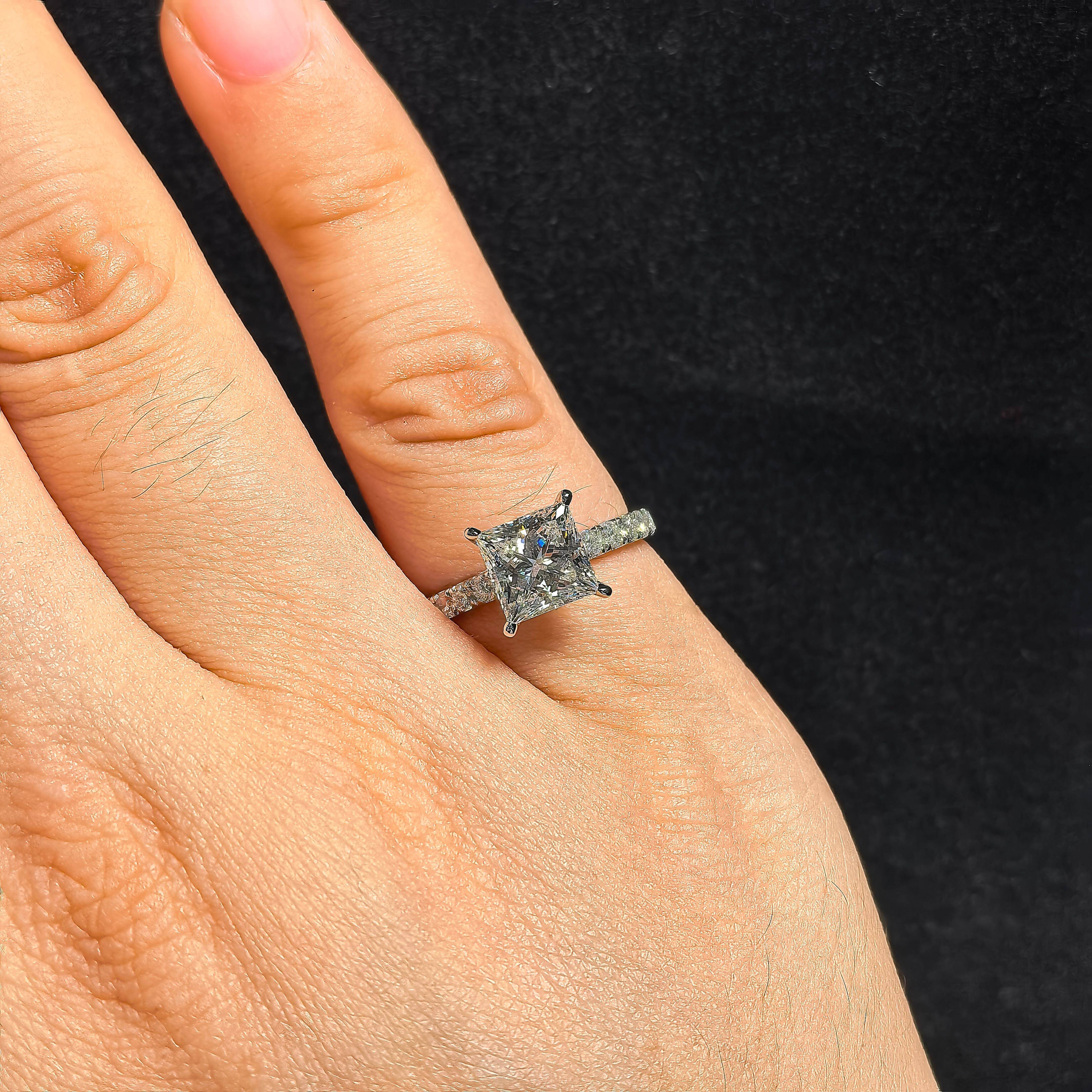 Custom Princess Cut Lab Diamond Rings 14K Soild Gold IGI Certified Synthetic Lab Grown Diamond Ring