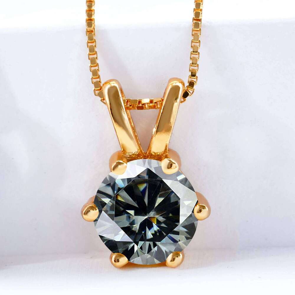 Classic 1 Ct Real Moissanite Pendant Gold Necklace For Women Top Quality 100% 925 Sterling Silver Wedding Party Fine Jewelry 10e