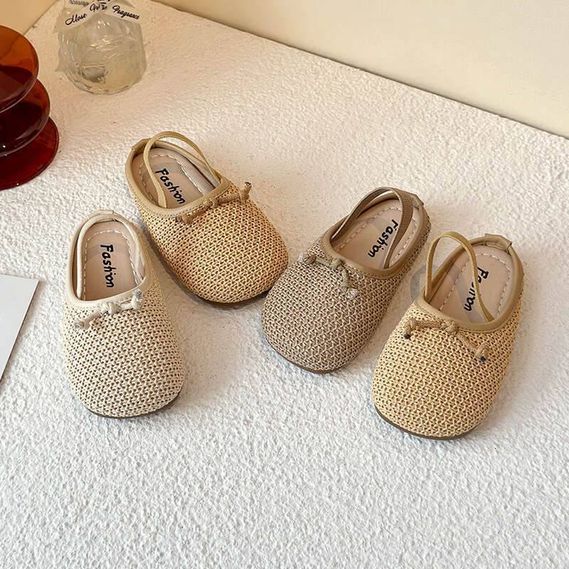 Children's Woven Sandals 2025 Summer New Korean Style Girls' Bow Princess Shoes Versatile Two-Way Wear Slippers