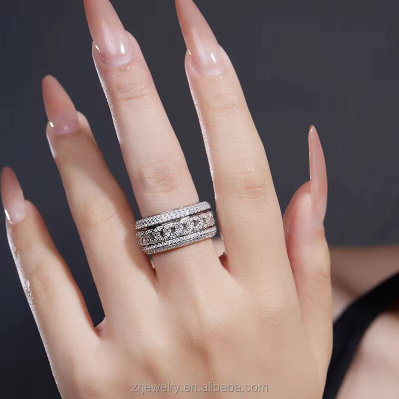 Moissanite 925 Sterling Silver Rings Iced Out Cuban Hiphop Rotate Gold Plated Moissanite Men Ring