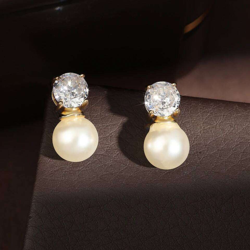 ZAKOL Simple Clear Zircon Pearl Stud Earrings for Women Wedding Exquisite Birthday Engagement Jewelry Gifts