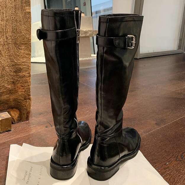 Internet Celebrity Style Washed Horse Leather Long Thick Sole Mid-Calf Over-the-Knee Riding for Women 2024 New Model Women's Boots