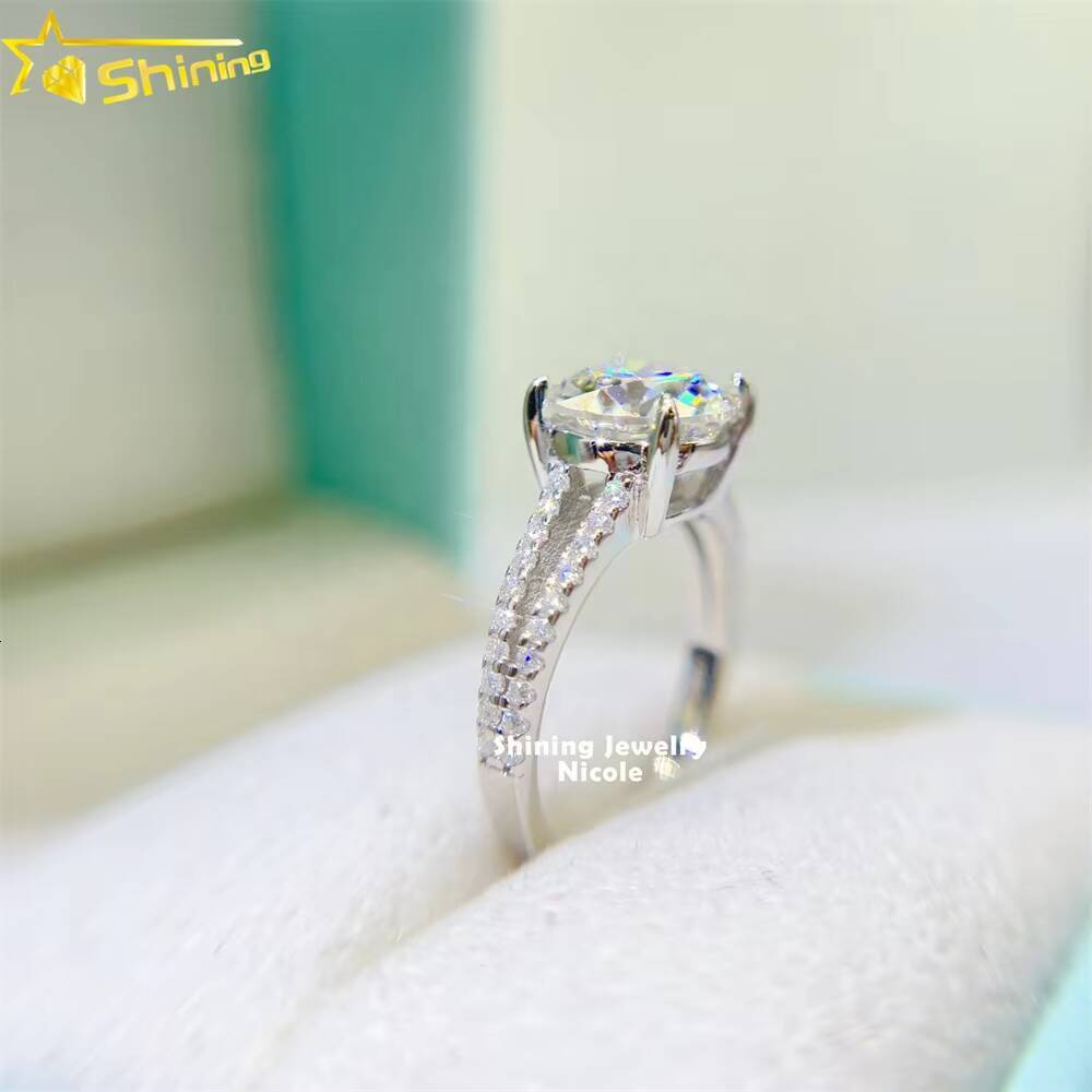 S925 9k 14k 18k 2 Rows Side Stones Round 90mm D VVS Moissanite Diamond Engagement Rings for Women