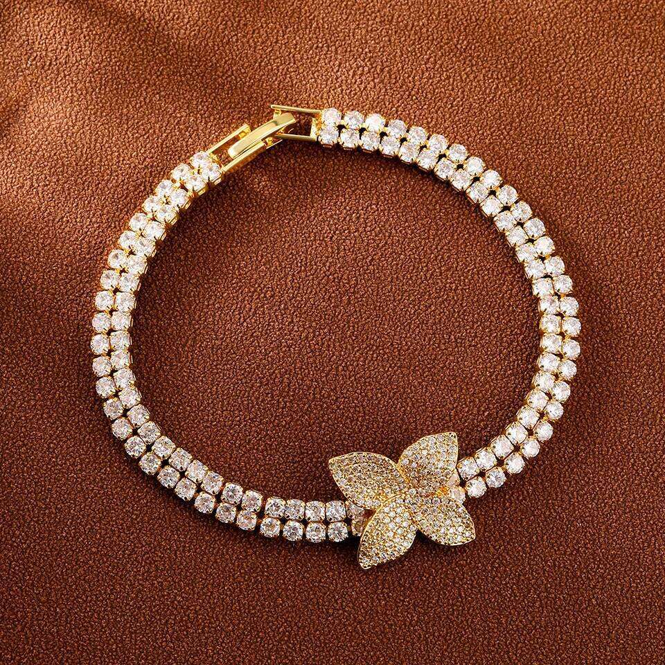 ZAKOL Women's Double Row Zircon Bracelet Exquisite Flower Fashion Cuff Bracelets Wedding Party Jewelry Accessory