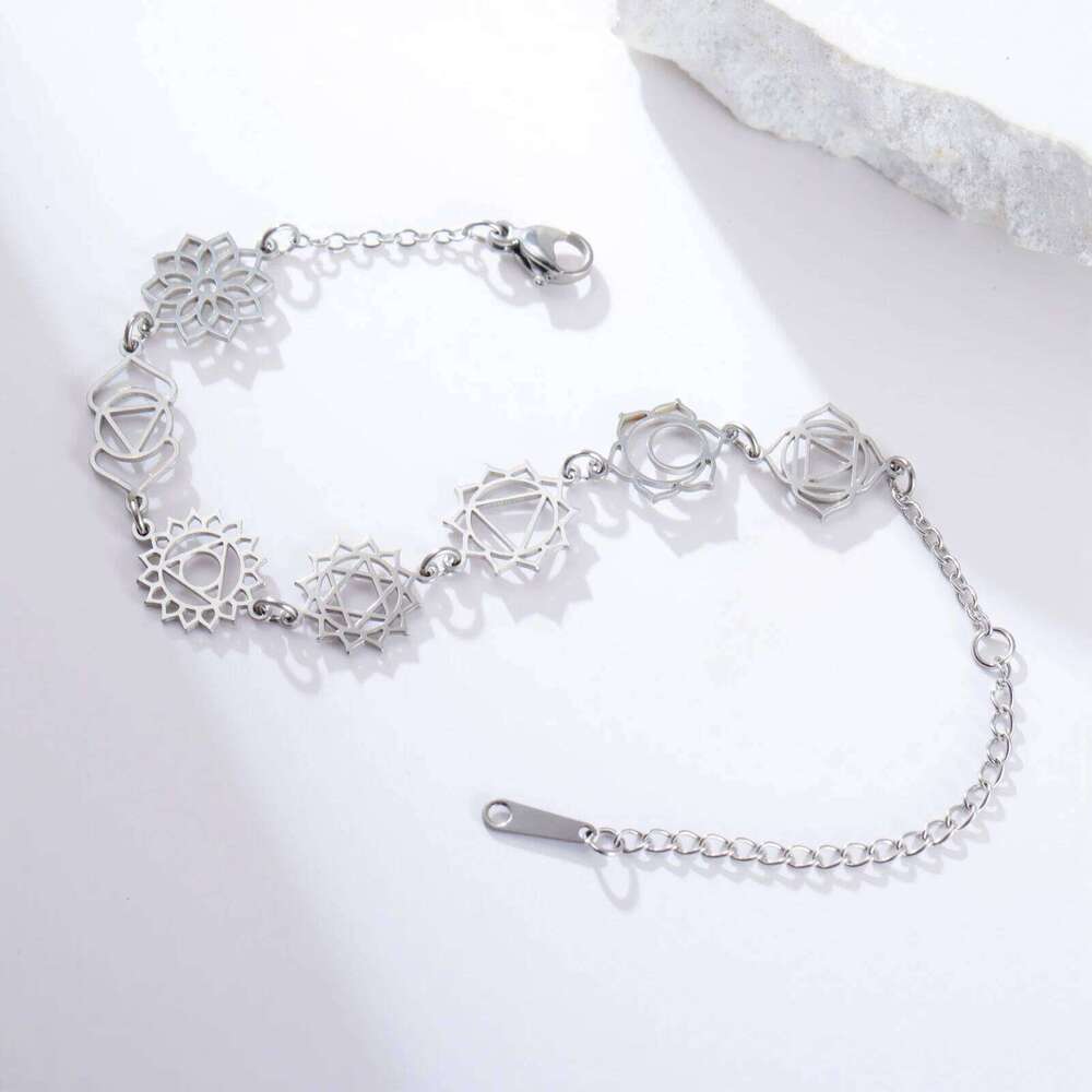 Skyrim 7 Chakras Yoga Charm Bracelet Stainless Steel Gold Color Hand Bracelets Women Spiritual Jewelry Birthday Gift New In 25H1229