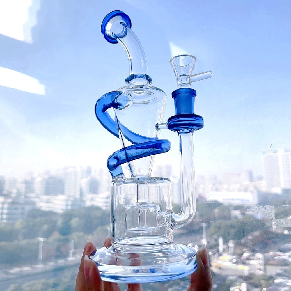 9.5inchs tall Recycler Glass bong Hookahs heady Oil Smoking Glass Water pipes Bubbler Unique Water Bongs With 14mm Bowl