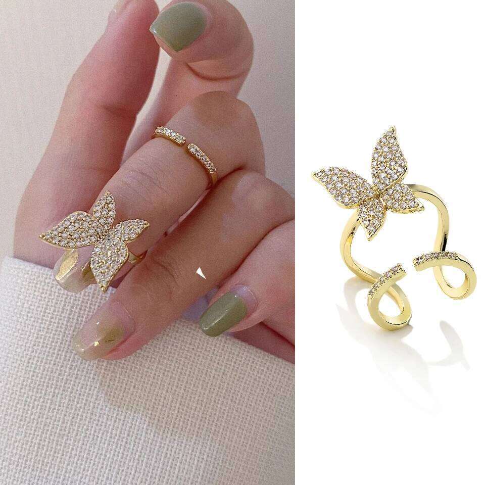 ZAKOL Rhinestone Hollow Metal Trendy Cubic Zirconia Fingertip Nail Ring Thin Gothic Open Rings for Women Daily Fashion Jewelry