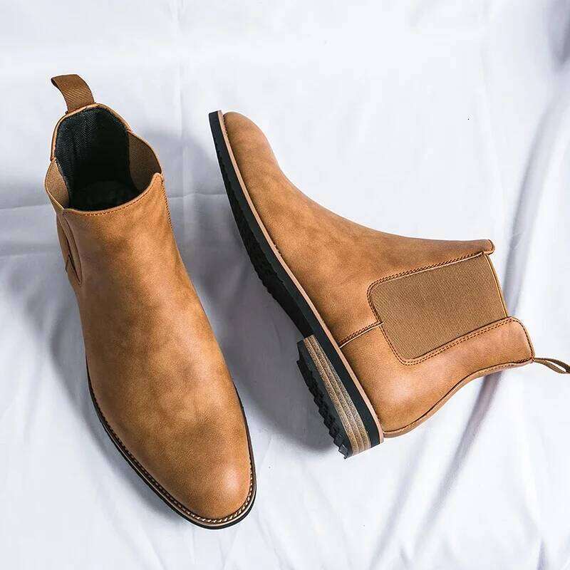 Quality for Men Business Leather Fashion Casual High Top Boot Men's Chelsea Boots LEEGO LENS