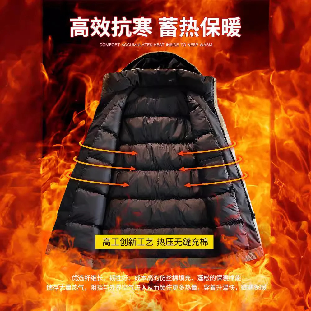 2025 HighQuality Mens Winter Down and Cotton Coat MidLength Thick Warm Jacket 251226