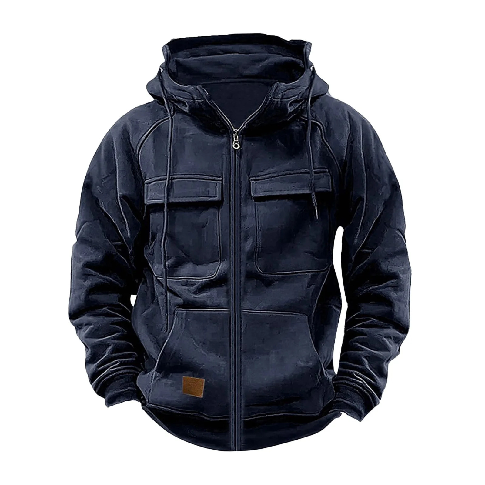Autumn Winter Mens Hooded Solid Hoodies Jackets Multi Pockets Male Zipper Sweatshirts Sports Outdoor Casual Hoodie Coat 251225