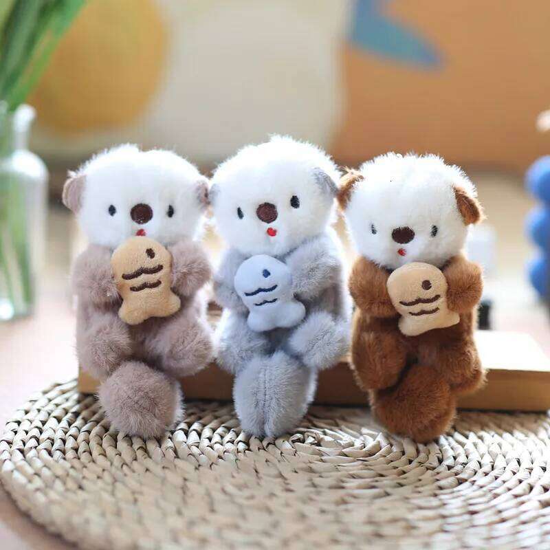 ZAKOL Cute Otters Holding Fish Plush Keychain Backpack Keyrings Bag Key Wallet Pendant Wholesale