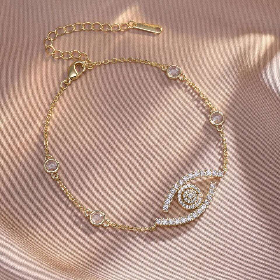 ZAKOL Exquisite Brilliant Cubic Zirconia Evil Eye Adjustable Bracelet for Women Korean Fashion Women's Birthday Jewelry Gift