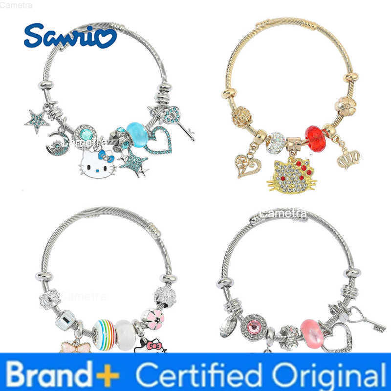 Sanrio Kawaii Cartoon Hello Kitty My Melody Pendant Rhinestone Zircon Bead Bracelet for Girls Jewelry Party Gift H251229