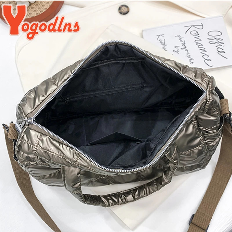 Yogodlns Space Padded Cotton Handbag Big Capacity Shoulder Bag Waterproof Nylon Bag Travel Down Crossbody Bag Purse Bolsa251222