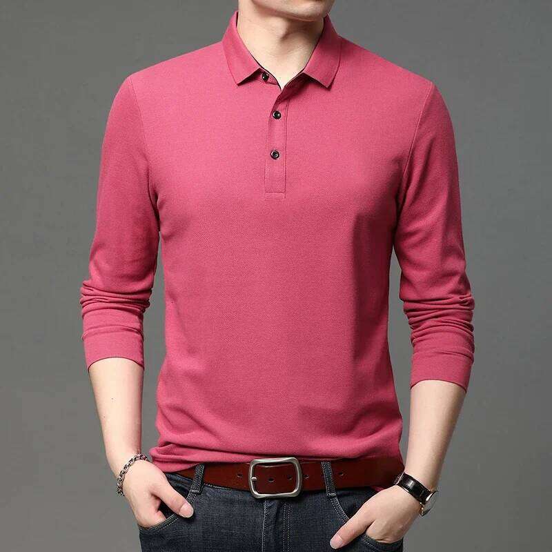 New Men's Casual Long Sleeve Polo Shirt Fashion Solid Color Top