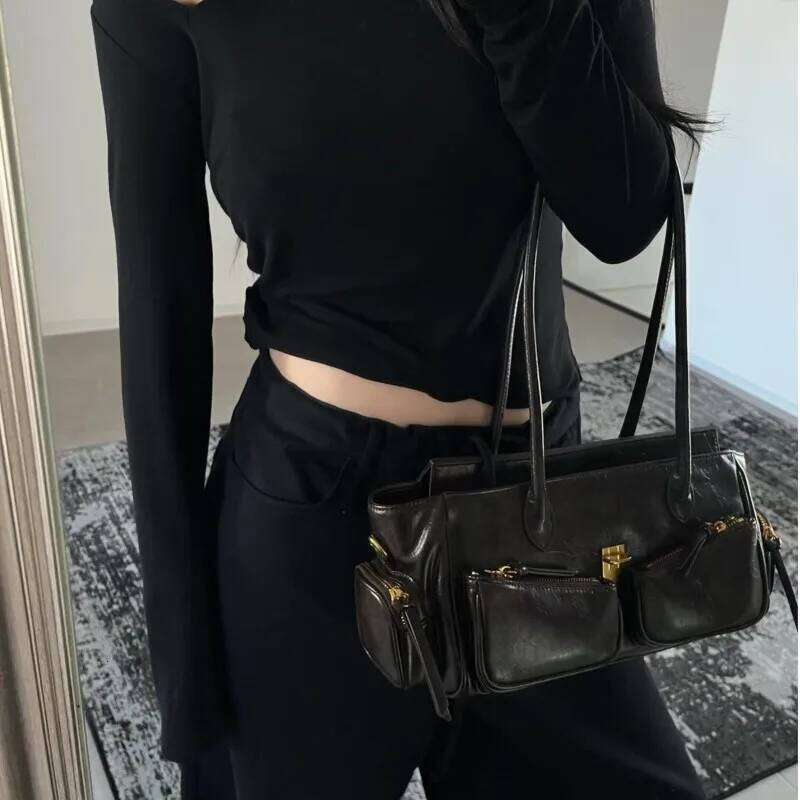 High Street Coffee Shoulder Purse Women Retro Hot Girls Casual Crossbody Bags Handbag Female Autumn Winter Y2k Bag luxury bagXiu Lai Si