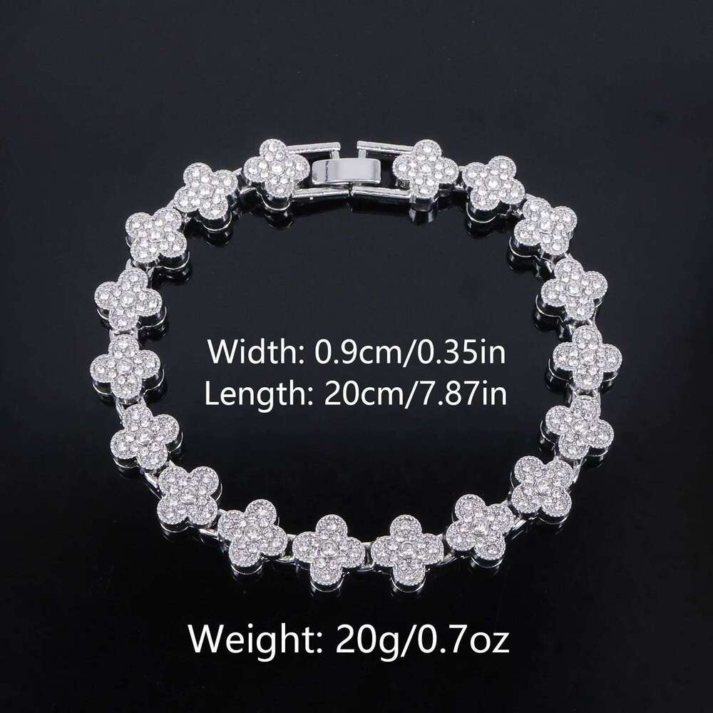 ZAKOL 20/50CM Hip Hop Four-leaf Flower Tennis Chain Bracelet Necklace for Women Men Iced Out Buling Rhinestone Rock Punk Jewelry