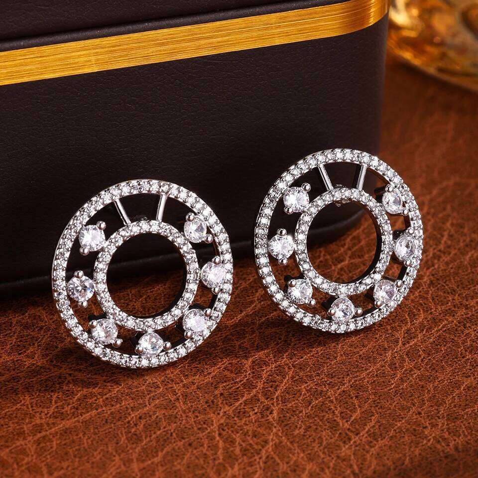 ZAKOL Simple Shiny Cubic Zirconia Hollow Circular Stud Earrings for Temperament Women Anniversary Jewelry Gift