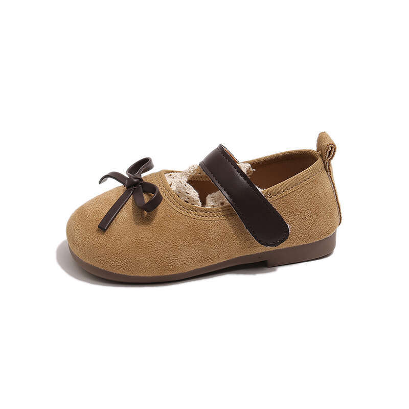 INS French Lace Edge Small Leather 2025 Autumn New Korean Style Girls' Bow Princess Soft Sole Single Shoes