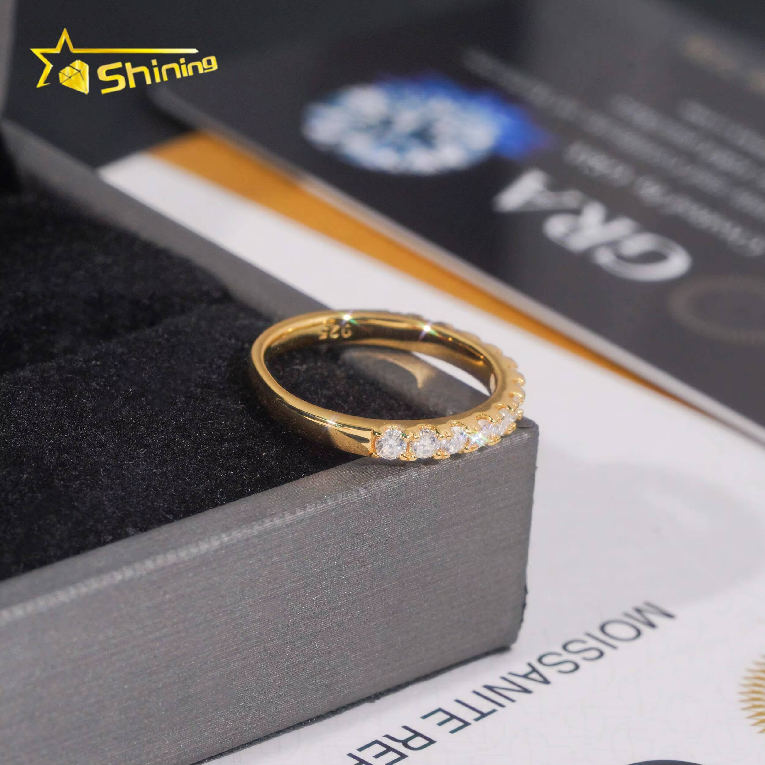 Pass Diamond Tester Gold Plated Half Eternity 22mm Wedding Silver Engagement Moissanite Rings for Women