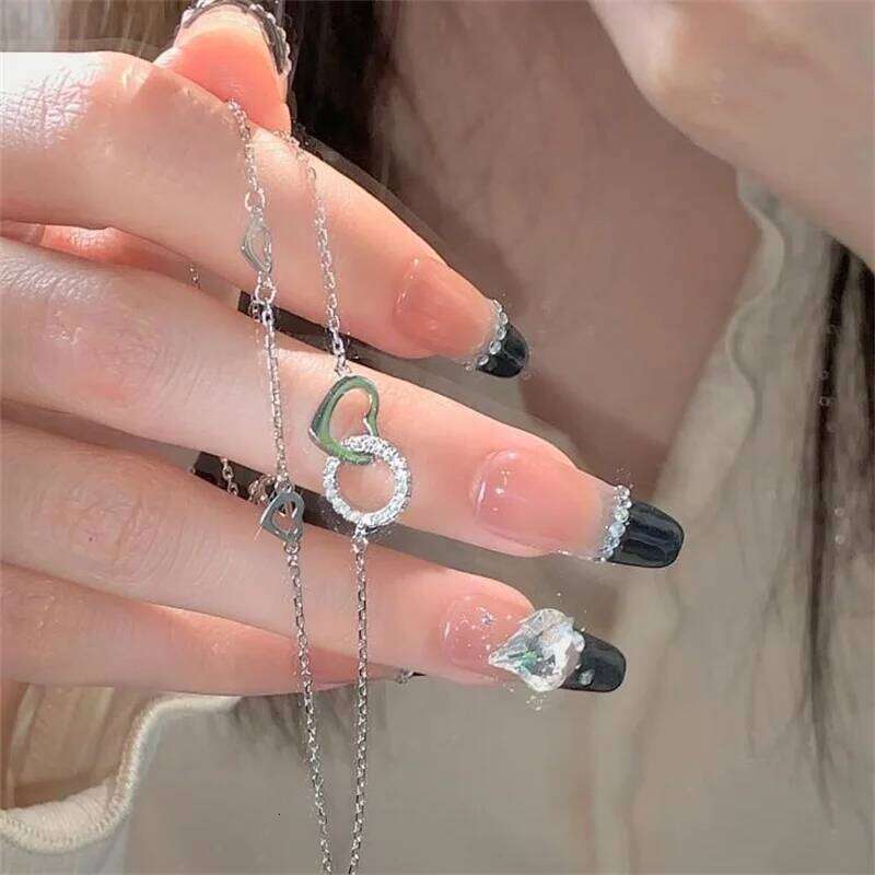 Titanium Steel Silver Color Geometric Bracelet For Women Girl Fashion Holiday Gift Double-deck Bow Wrist Chain Jewelry Pulsera 25H1229