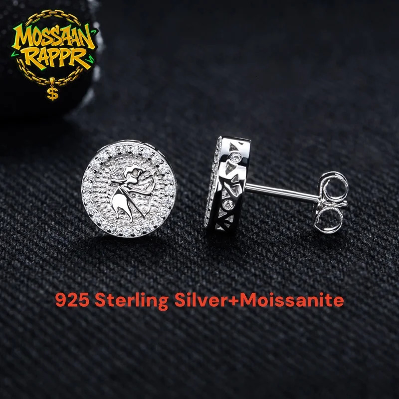 MossanRappr 04cttw Angel Iced out Hip Hop Stud Earrings 925 Sterling Silver D Color Punk Fashion Jewelry for Men 251224