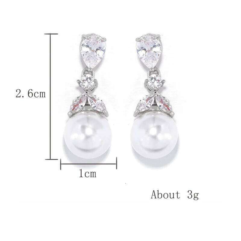 ZAKOL Elegant Imitation Pearl Water Drop Zirconia Earrings for Women Luxury Sliver Color Bridal Wedding Jewelry