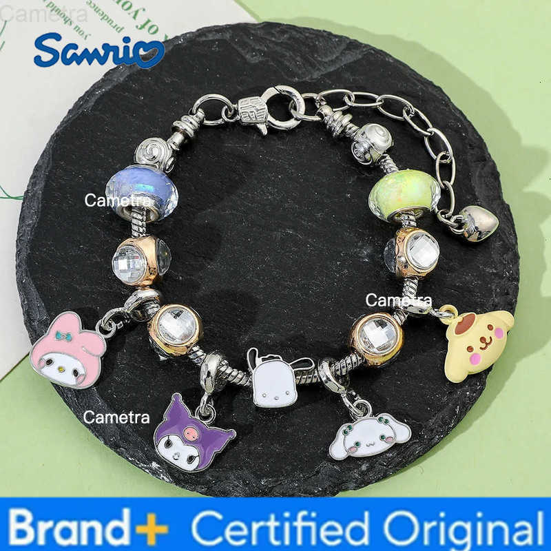 Sanrio Anime Bracelet Cartoon Figure Kuromi Melody Cinnamoroll Metal Beads DIY Pendant Kawaii Jewelry H251229