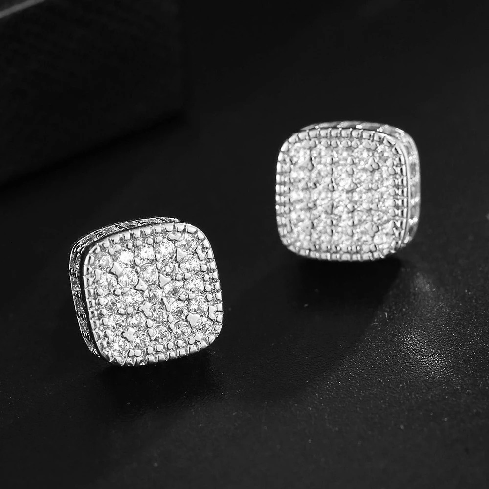 Trendy Square-shaped Men Cool Hip Hop Style Stud Earrings with Zirconia Perfect Mens and Womens Rock Jewelry Accessories 251224