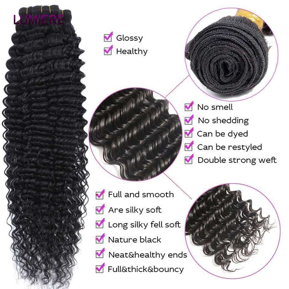 32 40 Deep Curly Wave Human Hair Bundles Frontal 5X5 6X6 HD Lace Closure With Bundle