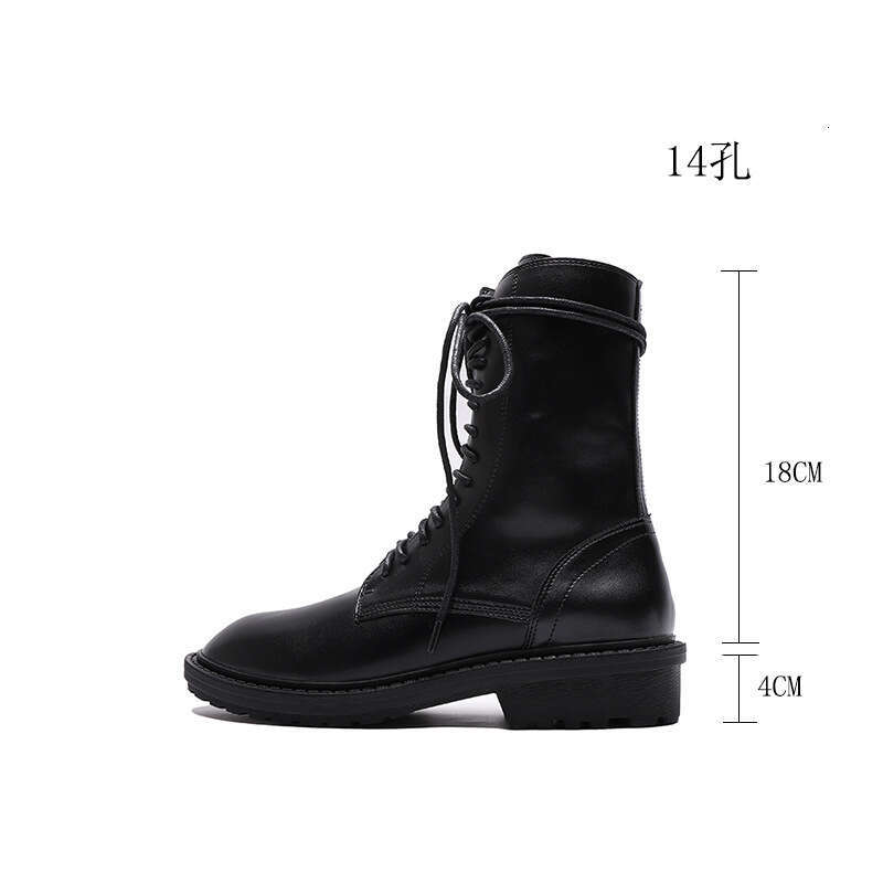 Internet Celebrity Style Fashion Women's Shoes 14-Hole Short Cool Hot Girl Round Toe Side Zipper Mid-Calf Martin Boots for Women Spring and Autum
