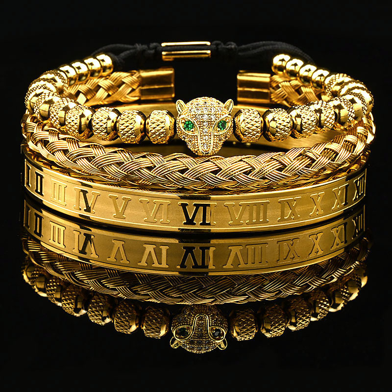 Luxury Brand Designer Jewelry European And American Pineapple Bead Leopard Head Zircon Braided Bracelet Twist Bracelet Roman Text Diamond Bracelet Set