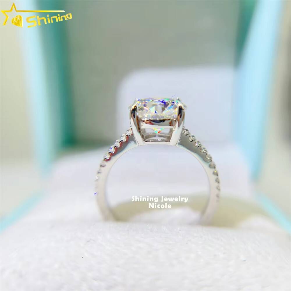 S925 9k 14k 18k 2 Rows Side Stones Round 90mm D VVS Moissanite Diamond Engagement Rings for Women