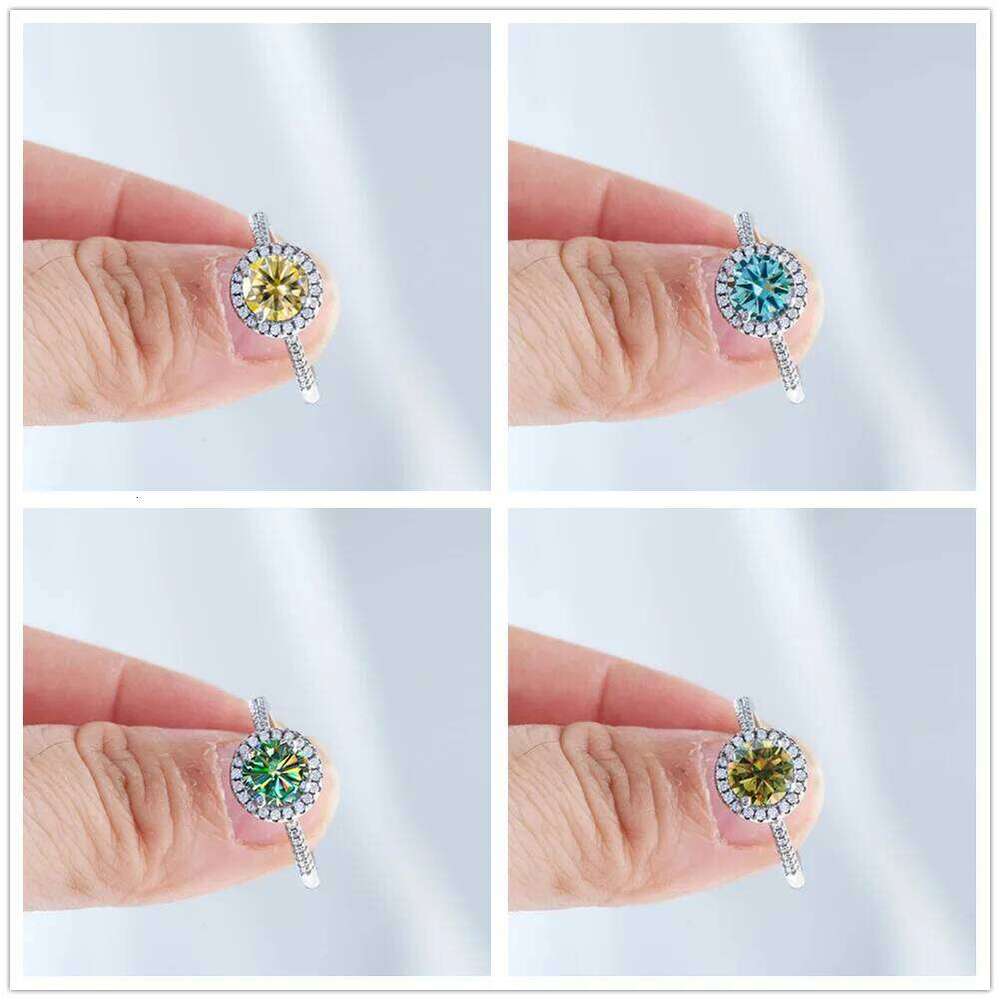 Classical Women's 925 Sterling Silver Ring With Real Moissanite 1ct 6.5mm D Color Round Shaped Luxury Wedding fine Jewelry gift 8ec