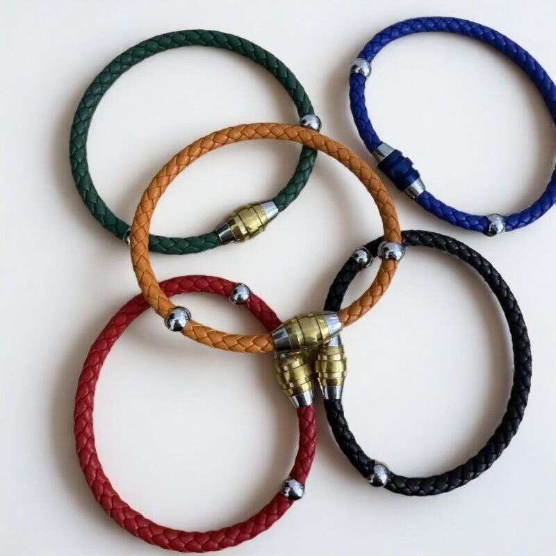 Cross-Border Stainless Steel Magnetic Round Braided Clasp Men's Personalized Bracelet Leather Cord