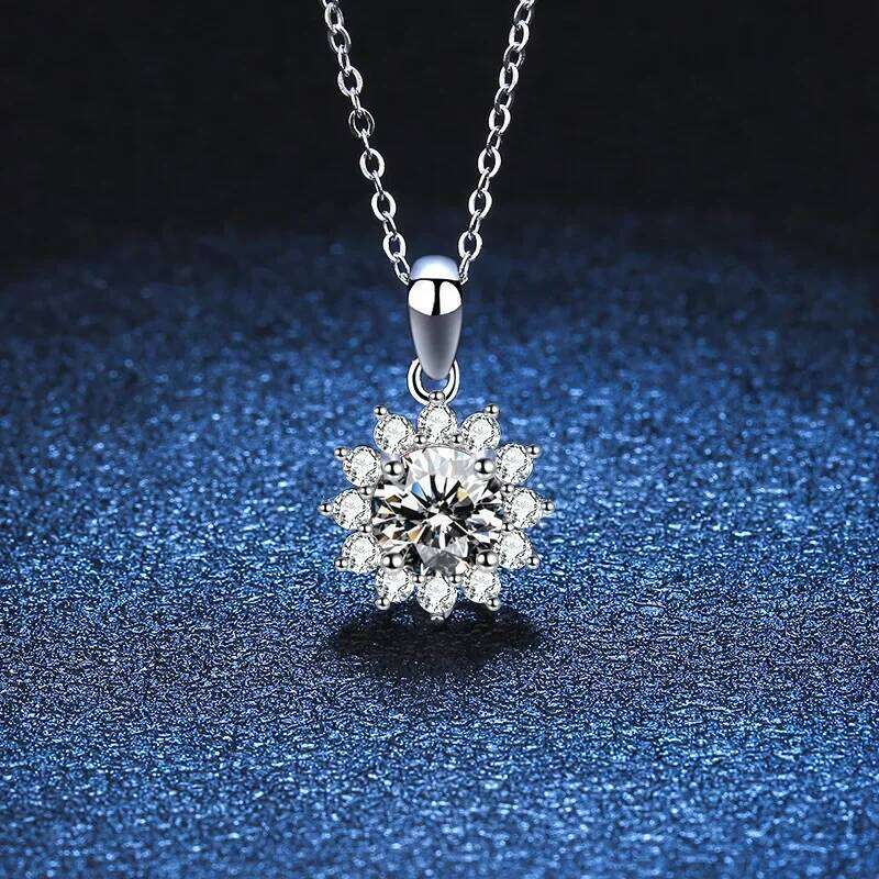 18K gold inlaid necklace, sunflower full diamond PT950 platinum pendant, moissanite 1-Ct collarbone chain b32