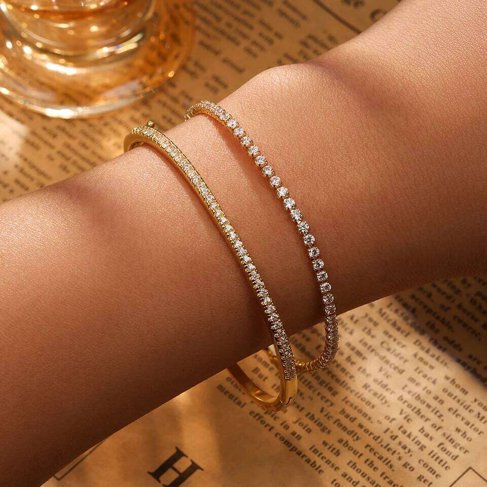 ZAKOL 2Pcs/Set New Turquoise Shiny Zircon Tennis Bracelet Set for Women Fashion Blue Stone Wedding Party Jewelry Accessories