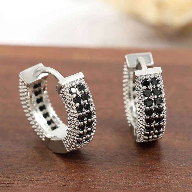 Trendy Black Copper Zirconia Round Earrings For Women Girls Lover Green Metal Crystal Earring Party Birthday Daily Jewelry