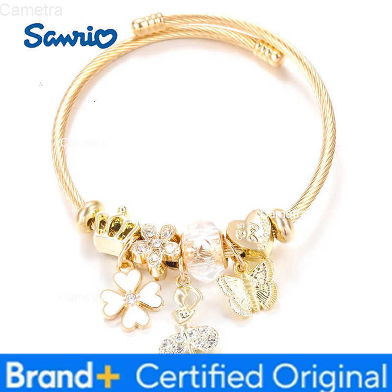 Sanrio Trendy Golden Stainless Steel Ballet Girl Heart Shape Butterfly Pendant 4 Colors Beaded Bracelet Closure Bangles Women Jewelry H251229