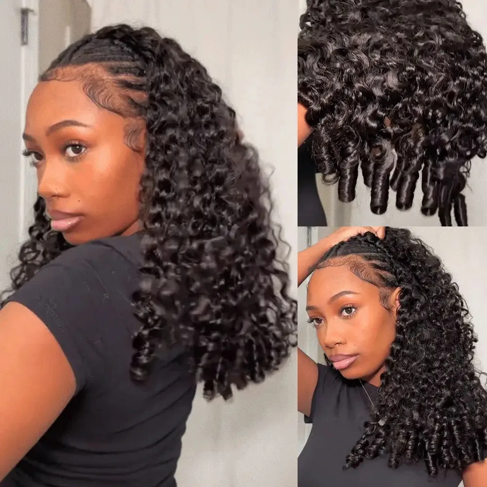 Burmese Curly Half Wig Vietnamese Glueless 100% Raw Human Hair Wig With Drawstring Seamless Clips Deep Wave 3 IN 1 Half Wig france hot bold&confident