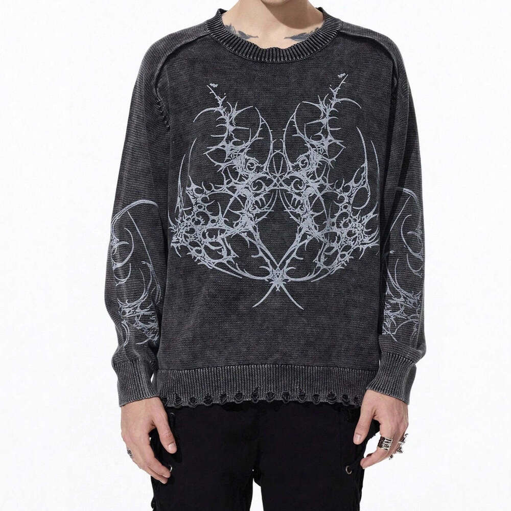 Autumn Winter Warm Vintage Y2K Round Neck Jacquard Unisex Pullover Loose Knitted Long Sleeve Sweater