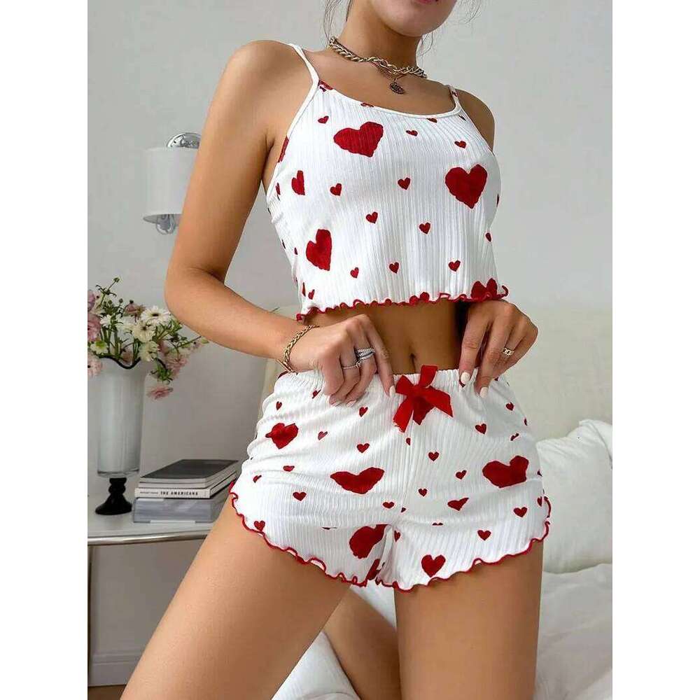 Girl's Spaghetti Strap + Shorts Homewear Print Underwear Pijama Sexy Lingerie Camisoles Tanks Nighty Women Sleepwear