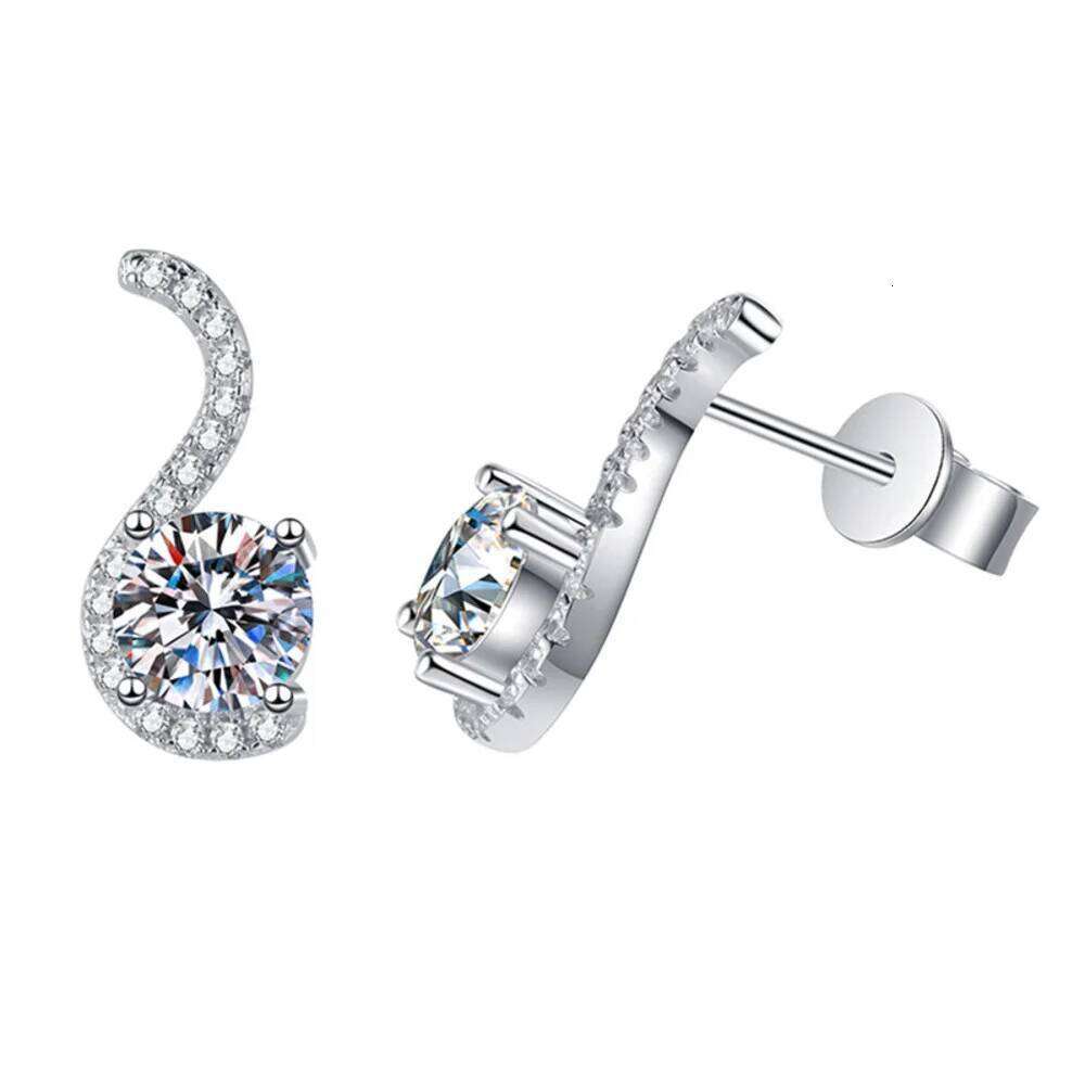 JOIAS HOME Luxury S925 Sterling Silver Diamond S-shaped 1CT D Color Moissanite Earrings Women's Daily Party Jewelry Available f1a