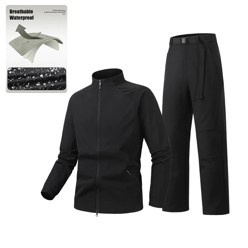 Men Autumn Casual Sport Suit Waterproof Windproof Breathable Male Stand Collar Jacket Sports Pants Running Fitness Twopiece Set 251219