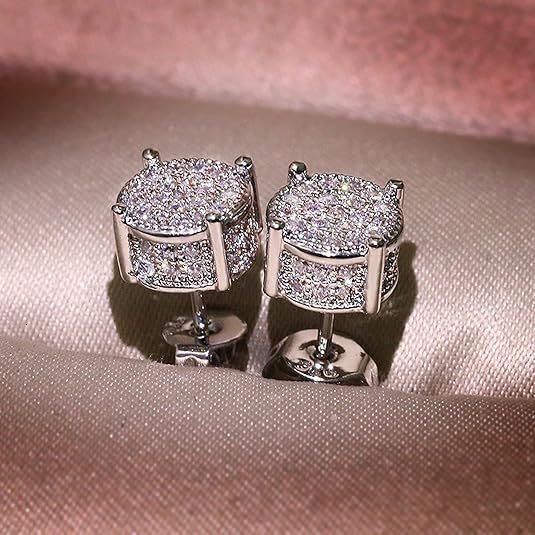 Luxury Brand Designer Jewelry European And American Hot-Selling Full Diamond Hip-Hop Men's Earrings Zircon Micro-Inlaid Color-Shifting Electropla