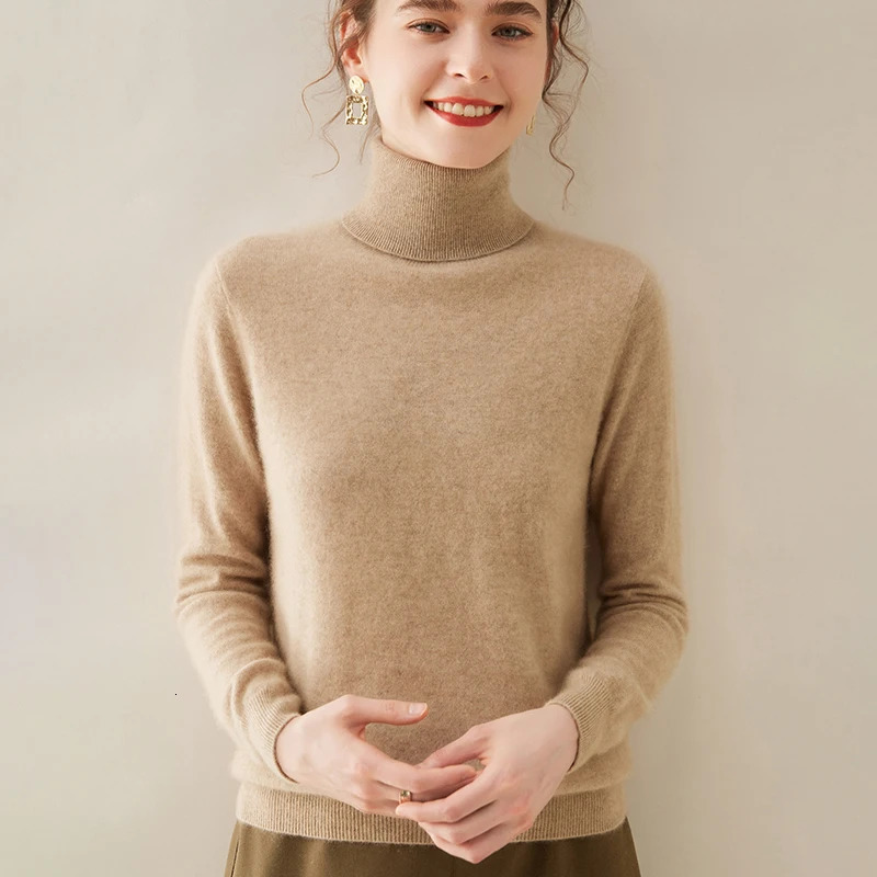 Cashmere Sweater Womens Turtleneck Long Sleeved Knitted Pullover 100 Pure Base Korean Version Top 251216