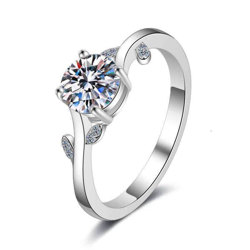 18K gold moissanite PT950 platinum leaf four-claw setting 1 Ct ring Valentine's Day gift 441