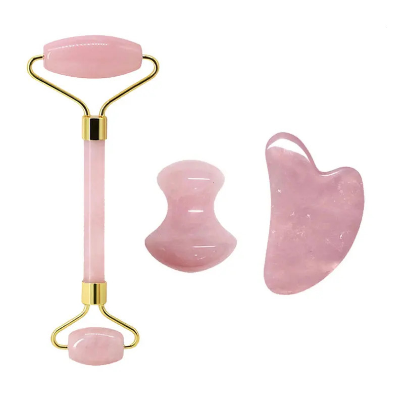 Rose Quartz Face Jade Roller Massagers Guasha Set Gua Sha Tools Natural Stone Gouache Scraper For Facial Massage Beauty Tool 251222